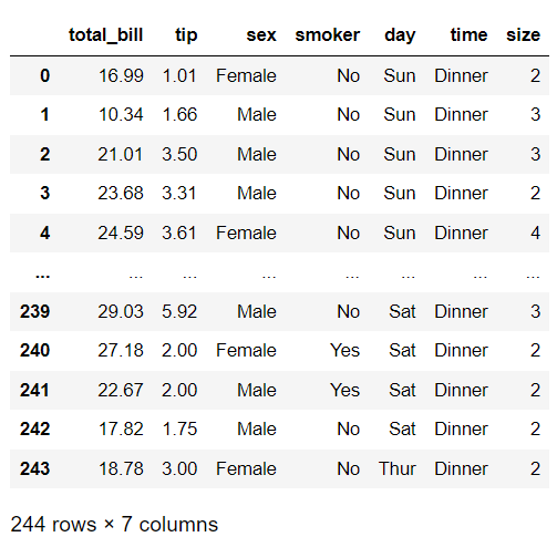 ML Implementing messy data handling methods on an sns built-in dataset called tips